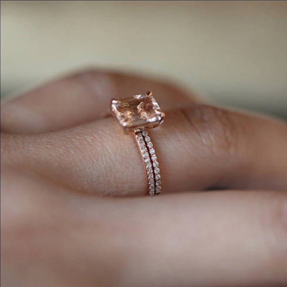 NEW💍18K ROSE GOLD DIAMOND MORGANITE 2PC RING SET - Picture 2 of 4